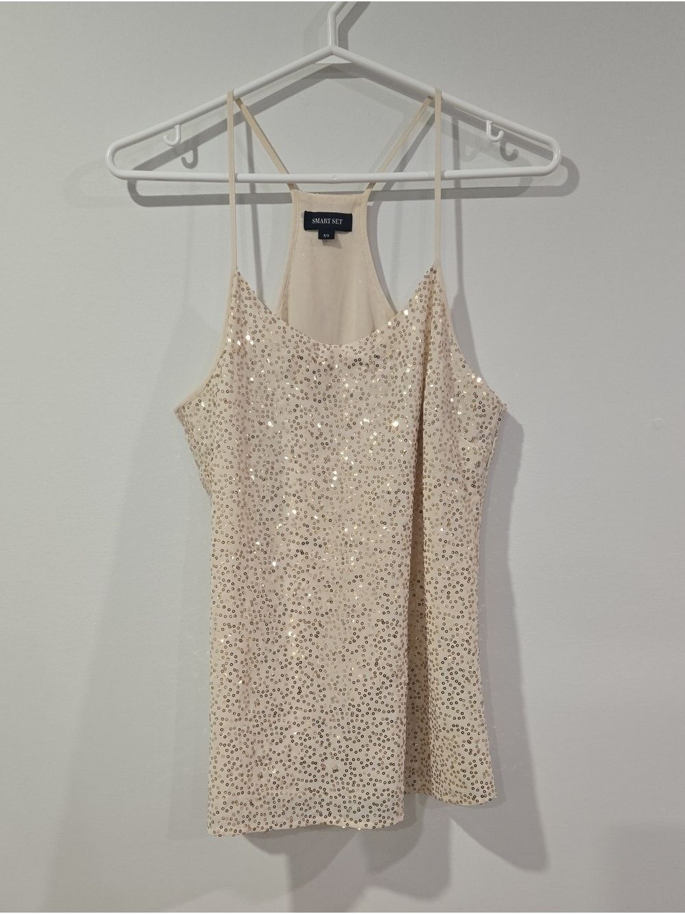 Y2K Smart Set Ivory Sequin Cami Tank New Year's Eve Glam